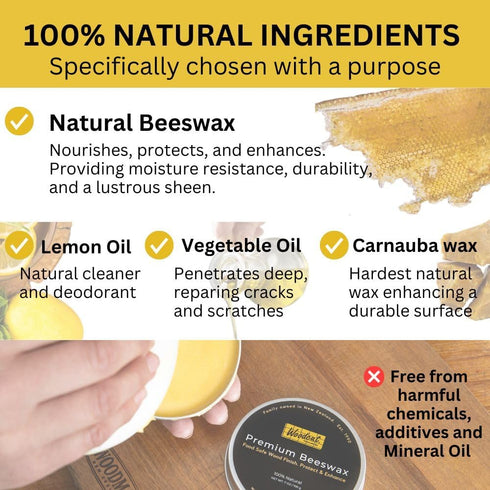 Beeswax Woodcut Premium 7oz, Food Safe Wood Cream for Cutting Boards, Furniture, and Baby Toys