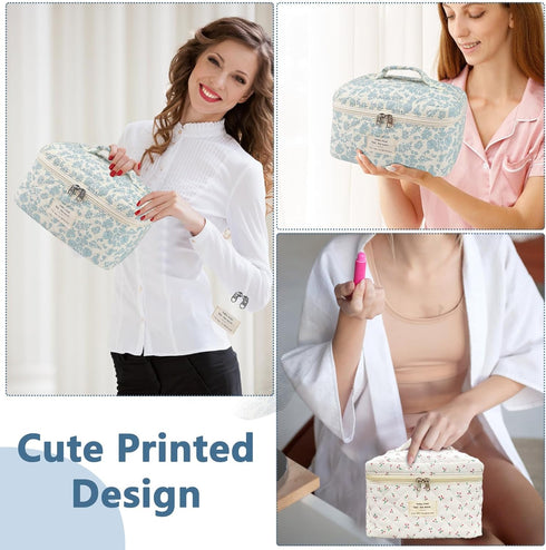 Large Cute Makeup Bag, Floral Coquette Aesthetic Cosmetic Bag for Women Girls Travel Organizer