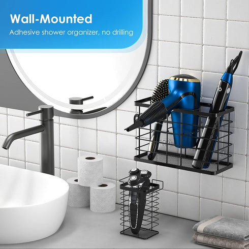 Hair Tool Organizer, 3 in 1 Blow Dryer Holder, Wall Mounted/Cabinet Door Storage for Styling Tools