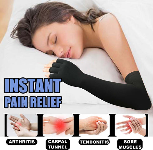 Long Copper Arthritis Gloves, Compression Gloves for Hand Pain Relief, Fingerless Typing Gloves for Women and Men