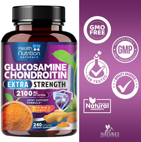 Glucosamine Chondroitin Supplements - 240 Capsules with MSM Complex, Turmeric & Boswellia for Joint Support & Mobility