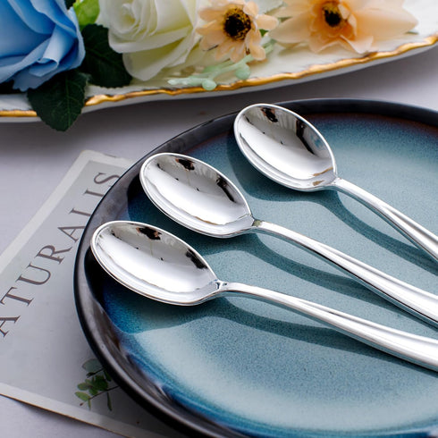 WDF 100 Pack Silver Plastic Spoons Disposable, 6.9 Inch Heavy Duty Spoons for Parties, Weddings