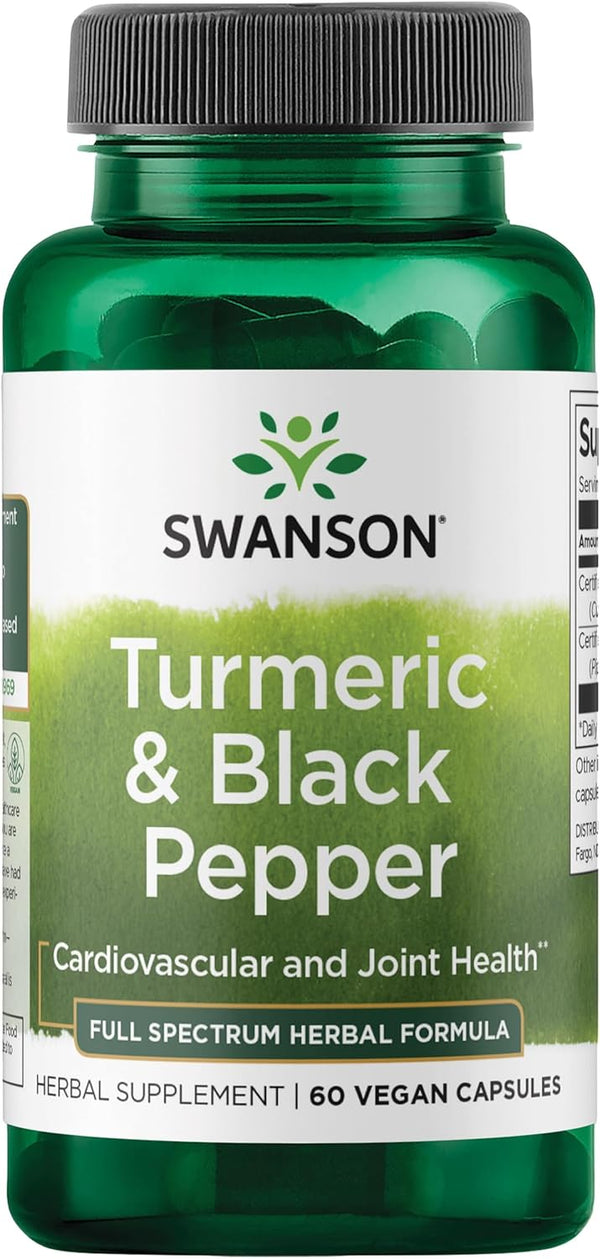 Swanson Turmeric & Black Pepper Organic Joint Health Supplement for Enhanced Bioavailability & Absorption - 60 Veggie