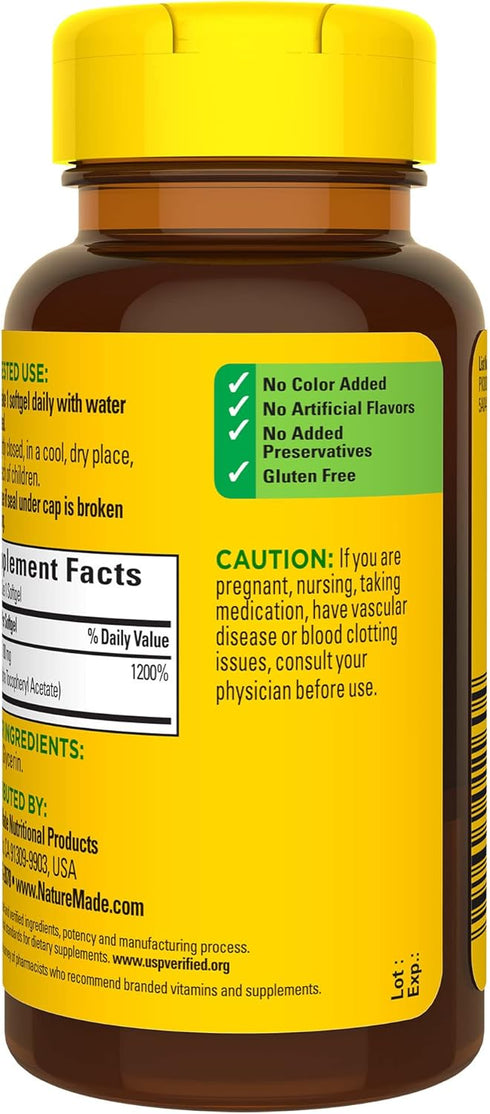 Nature Made Vitamin E 180 mg (400 IU) dl-Alpha, 100 Softgels - Dietary Supplement for Antioxidant Support, 100 Day