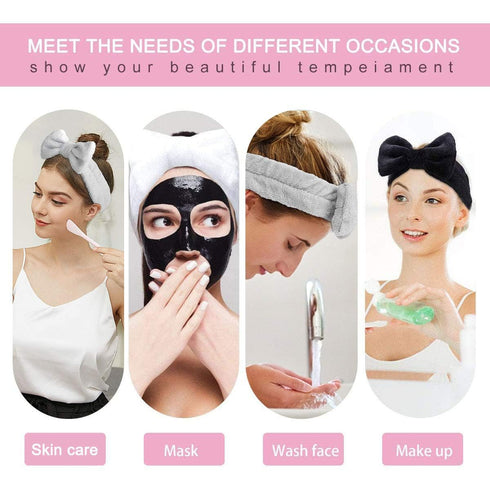 LADES Terry Cloth Facial Headband for Face Washing, Skin Care, Makeup, Bow Spa Hair Headband
