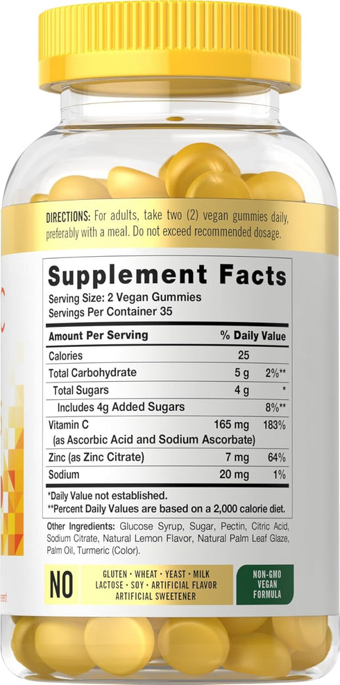 Carlyle Vitamin C and Zinc Gummies, 70 Count, Vegan, Non-GMO, Gluten Free Supplement, Lemon Flavor