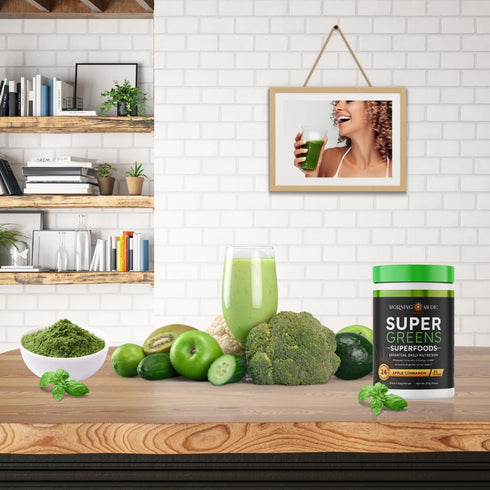 Super Greens Powder with 24+ Superfoods - Supports Immunity & Energy Levels, Apple Cinnamon Flavor