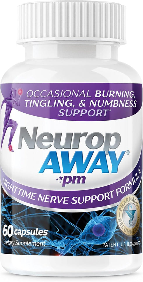 NeuropAWAY Nerve Support PM, 60 Capsules with R-Alpha Lipoic Acid for Nerve Relief