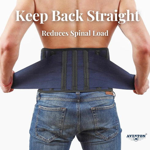 AVESTON Lower Back Brace for Back Pain Relief - Breathable Lumbar Support Belt for Men and Women, Large Size 38-45 inch