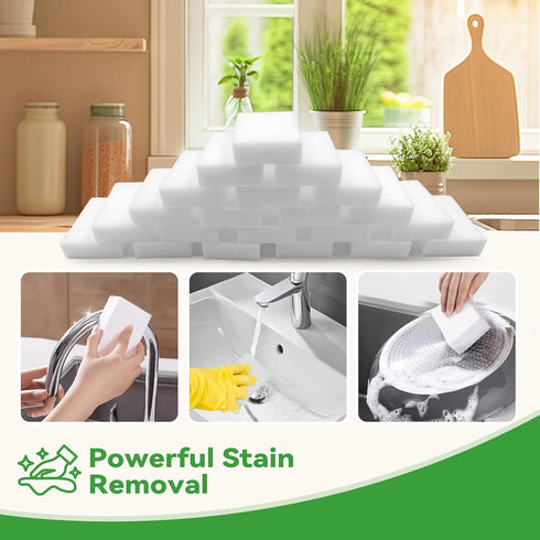 Pack (100) Magic Sponge Erasers, Water-Activated Cleaning Pads Sponge Mop, Bulk Multi-Purpose Melamine Foam Cleaner