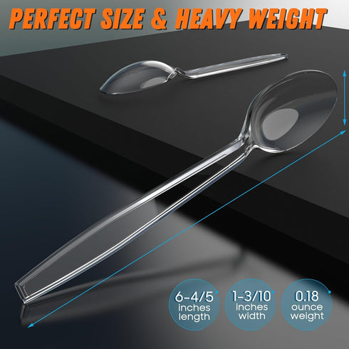 168pc Heavy Duty Clear Plastic Spoons, 6.8" Heat Resistant & BPA Free, Durable Disposable Cutlery for Party Supply