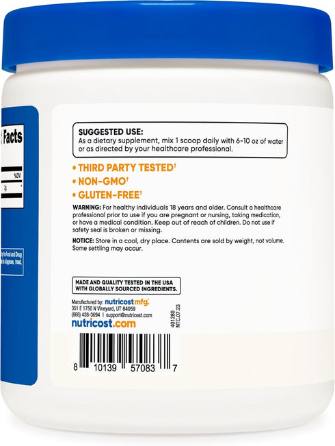 Nutricost Taurine Powder 250 Grams - 125 Servings, 2000mg Per Serving