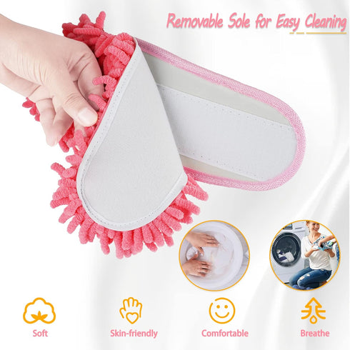 Washable Chenille Microfiber Slippers, Detachable Mop Slippers for Floor Dust, Dirt, Hair, (Pink, Women 7-9/Men 5-7)