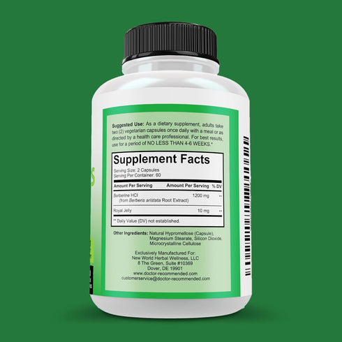 DOCTOR RECOMMENDED SUPPLEMENTS Berberine Plus 1200mg - 120 Veggie Capsules with Royal Jelly Per Serving