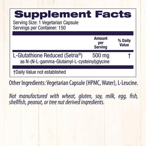 Healthy Origins L-Glutathione (Setria) Reduced, 500 mg, Immune Support Supplement, 150 Veggie Capsules