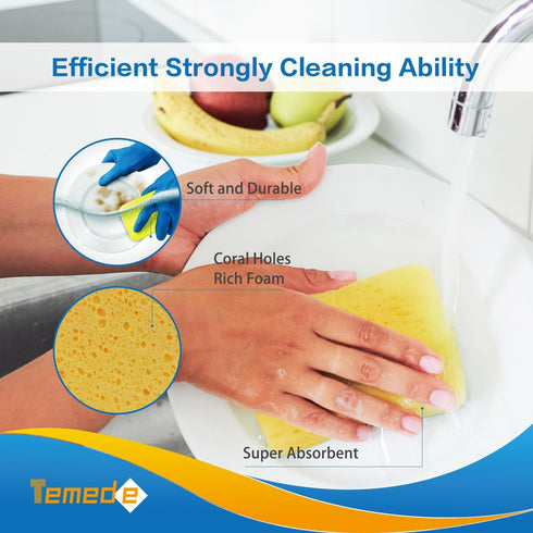 Packaging (5 Pack) Temede Large Cellulose Sponges, Kitchen Sponges for Dish, Thick Heavy Duty Scrub Sponges