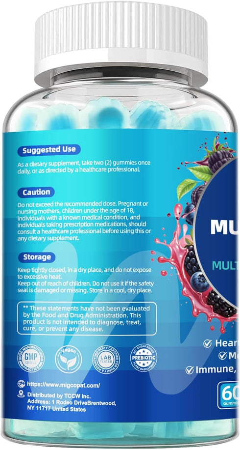 Gummies w/Omega-3, Migcopat Multivitamin for Men, Mens Multivitamins Probiotics, Inositol, Folate, Biotin, Zinc