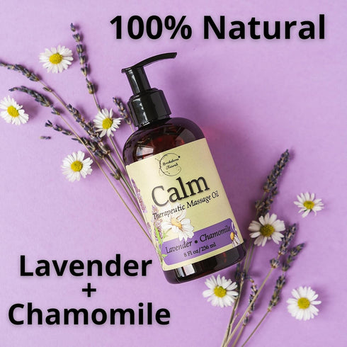 Calm Massage Oil with Lavender & Chamomile Essential Oils, 8oz for Massage Therapy