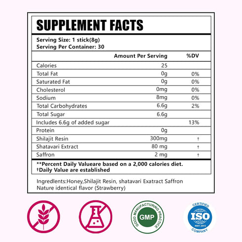 VITARENEW 75%+ 85+ 30 Count. Shilajit Honey Sticks for Women with Shatavari & Saffron | Fulvic Acid & Trace Minerals