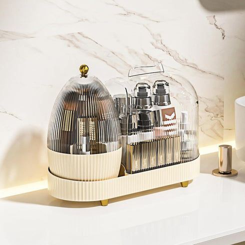 Rotating Makeup Organizer for Vanity, Large Spinning Makeup Storage with Brush Holder, 15x11''