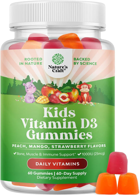 Chewable Vitamin D Gummies for Kids - 1000 IU Per Serving, Delicious Gummy Vitamins for Immune Support, Gelatin Free