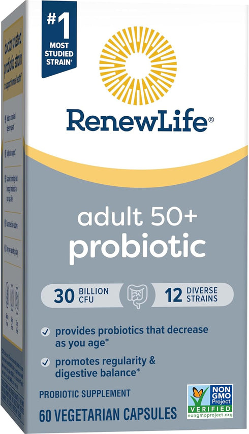 Renew Life Probiotic Adult 50 Plus Capsules, Daily Supplement for Urinary, Digestive, Immune Health, 60 Count