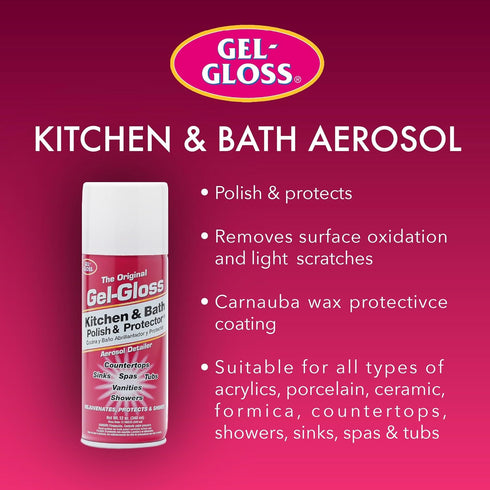 TR 12 oz. Gel-Gloss Kitchen & Bath Polish Aerosol | Carnauba Cleaner Wax Formulation | Removes Water Spots, Light