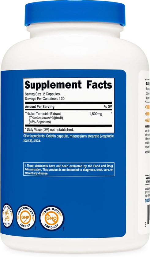 Nutricost Tribulus Terrestris Extract 1500mg, 240 Capsules - Non-GMO, Gluten Free, 45% Saponins