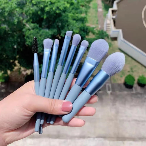 8 Pieces Makeup Brush Set for Foundation, Blush, Concealer, Eye Shadow, and Eye Liner, Travel Makeup Bag (Blue)