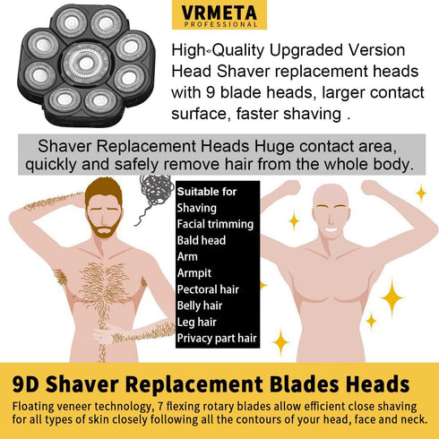 Upgraded Version 9 Blades Head Shaver Replacement Head, Replacement Shaver Head Blade for Electric Razor