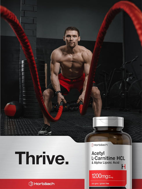 Horbaach Acetyl L Carnitine HCL & Alpha Lipoic Acid 1200mg - 120 Capsules, ALC ALA Complex, Non-GMO & Gluten Free