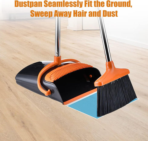 Broom and Dustpan Set with Long Handle for Home Kitchen Room Office Use