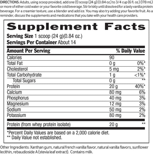 Biochem 100% Whey Sugar-Free Vanilla, 20g, 11.8oz, Certified Vegetarian, Gluten Free, Non-GMO, Keto Friendly