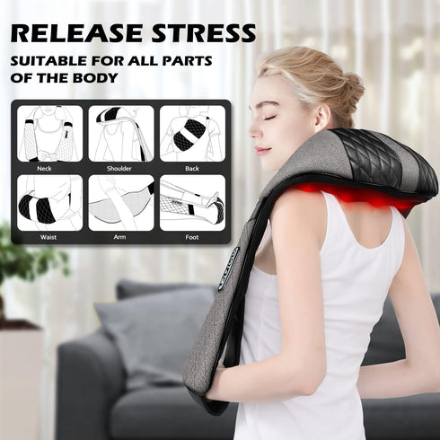 Shiatsu Electric Neck Back Massager Pillow with Heat, 3D Kneading for Pain Relief in Car, Office, Home