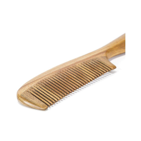 Natural Green Sandalwood Comb - Anti Static Wooden Hair Comb with Thickening Round Handle
