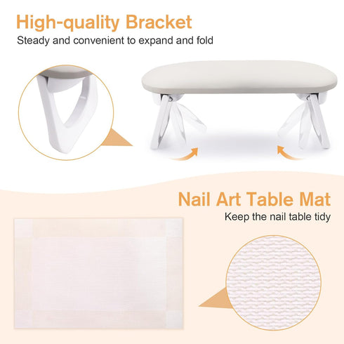 Subay Foldable Nail Arm Rest, PU Leather Cushion Hand Holder for Acrylic Nails, Nail Art Accessories Tool - Light Gray