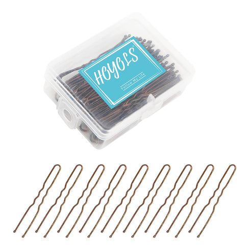 Hoyols U Shaped Hair Pins, Metal Curved Bun Clips for Women, Decorative Hair Accessories with Case, 100 Count