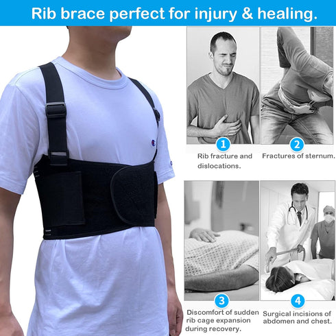 Rib Brace Chest Binder Belt for Men and Women, Breathable Support Wrap for Cracked, Fractured Ribs Protection (Large)
