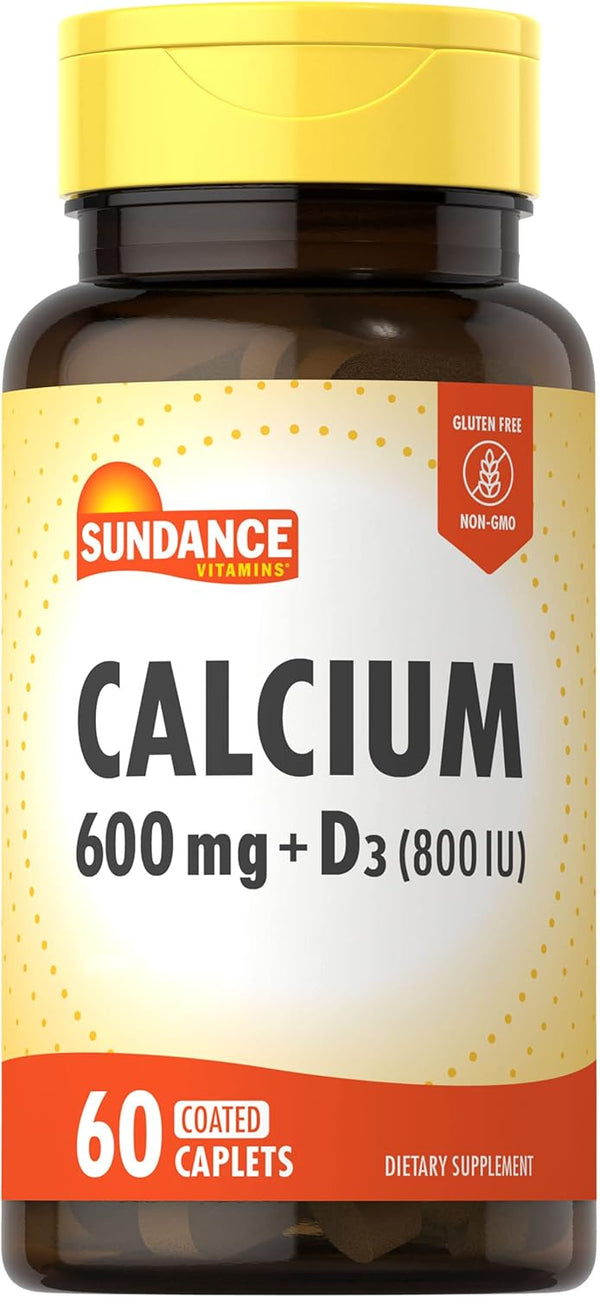Sundance Calcium 600mg with D3 | 60 Caplets | Vegetarian, Non-GMO, Gluten Free Supplement