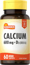 Sundance Calcium 600mg with D3 | 60 Caplets | Vegetarian, Non-GMO, Gluten Free Supplement