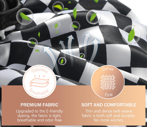 mikimini Shower Cap for Women and Girls | Elegant Chessboard Design, Double-layer Waterproof, Reusable, Medium