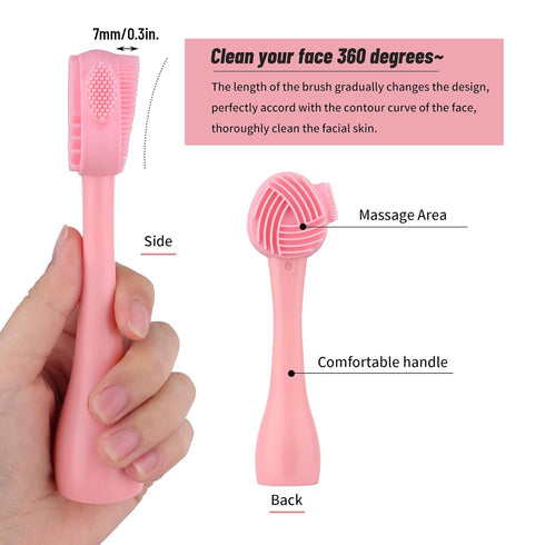 Silicone Facial Cleansing Brush, Beomeen 4 in 1 Handheld Face Scrubber for Gentle Exfoliating