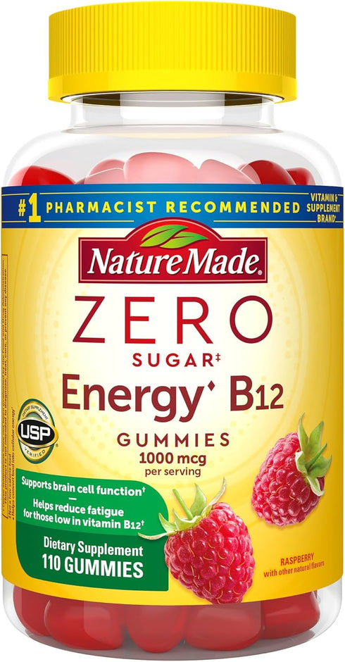 Nature Made Zero Sugar Energy Vitamin B12 Gummies, 1000 mcg, 110 Count - Energy Metabolism Support
