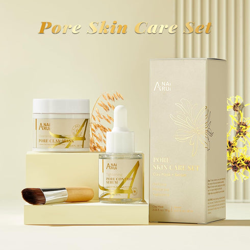 ANAI RUI 2 in 1 Pore SkinCare Set - Pore Clay Mask & Minimizing Serum for Tightening Pores, Blackhead Remover