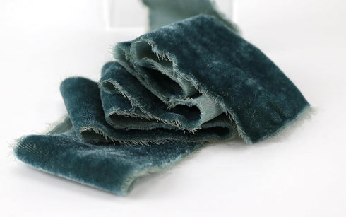 Dusty Blue Velvet Ribbon, 2 Inch x 3 Yards Frayed Edge Silk Ribbon for Bridal Bouquet, Invitations, Gift Basket