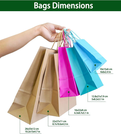 AZOWA Gift Bags Medium Kraft Paper Bags with Handles, 7.5 x 3.9 x 9.8 in, Green, 12 Pcs