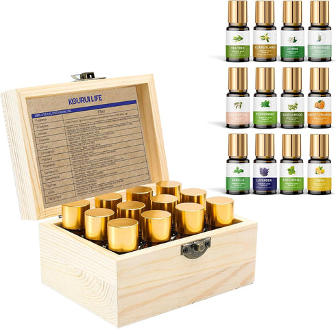 KOURUILIFE Essential Oils Set, 100% Organic Essential Oil, Lavender, Ylang Ylang, Tea Tree,