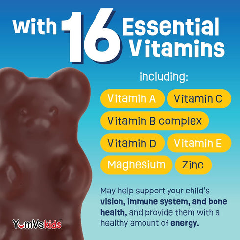 YUM-V'S Kids Multivitamin Chewable Chocolate Bears, 60 Count, Multivitamin for Kids Supplement, 16 Vitamins & Minerals