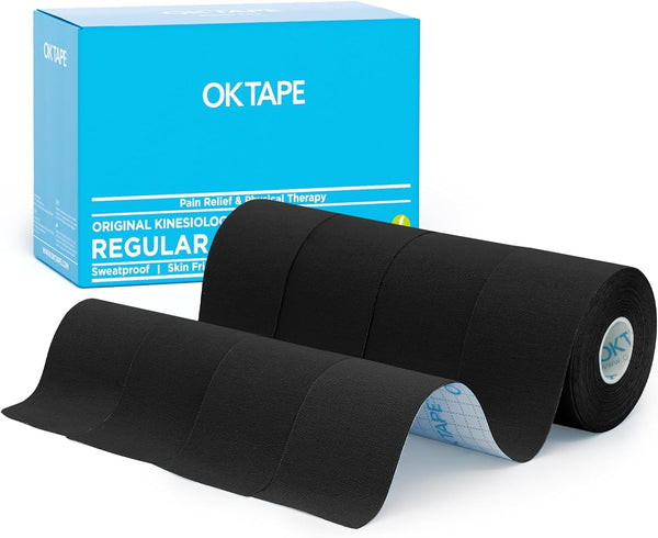 OK TAPE Regular Kinesiology Tape (4 Pack) - Original Cotton Athletic Tape for Muscle Joint Support, Black