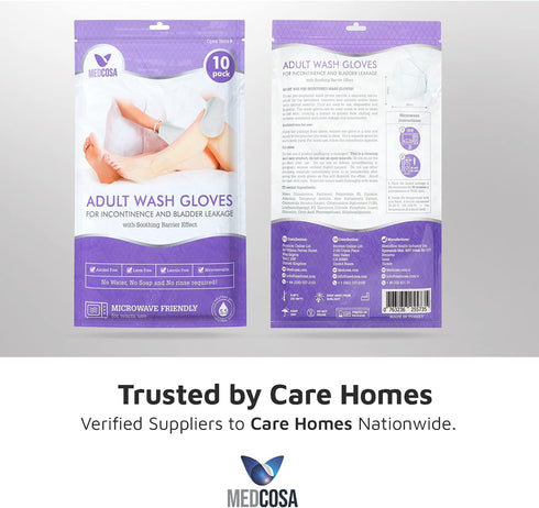 Medcosa Adult Washcloths - Unique Disposable Body Wipes Shaped Like a Glove, Pack of 10